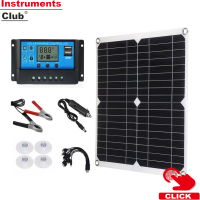 Instruments 18โวลต์25วัตต์ Monocrystalline แผงเซลล์แสงอาทิตย์ชุด Dual USB โทรศัพท์มือถือชาร์จตั้งแคมป์กลางแจ้งกันน้ำที่มี12/24โวลต์100A PWM ควบคุมพลังงานแสงอาทิตย์สำหรับ RV ทะเล