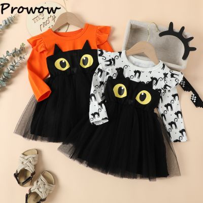 〖jeansame dress〗 Prowow 2-6Y Girl HalloweenBlack Cat Print CartoonDresses For2022เทศกาลเครื่องแต่งกายสำหรับเด็ก