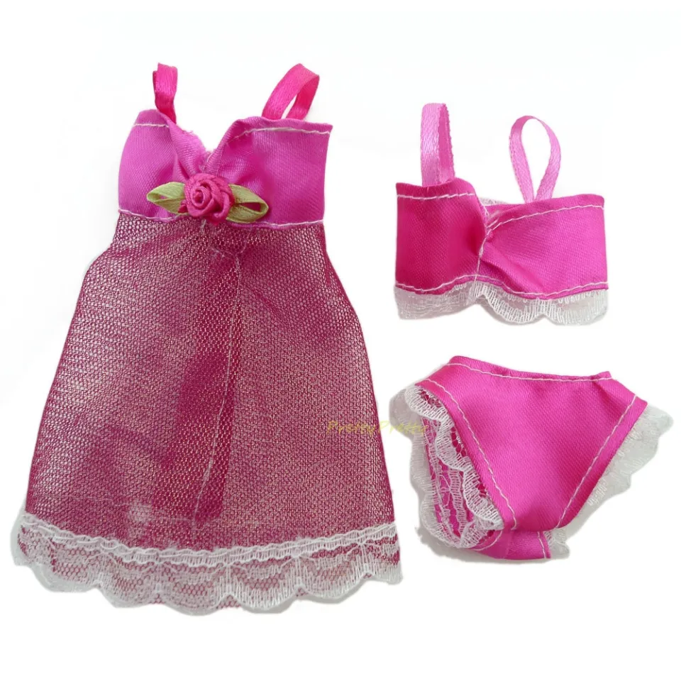 3 Pcs/Lot Doll Pajamas Lace Lingerie Bra + Underwear + Night Dress