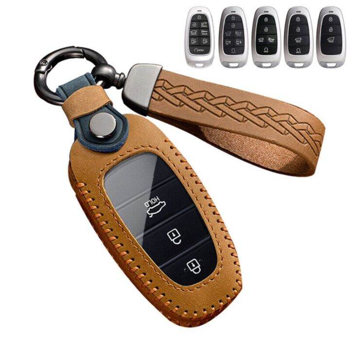 Leather Remote For Car Key Cover Case Holder For Hyundai Tucson Santa ...