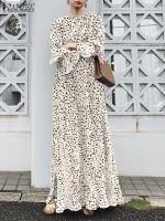 【YF】 ZANZEA Women Fashion Printed Dress 2023 Autumn Long Sleeve Party Dresses Oversized Casual O Neck Maxi Cocktail Robe Longue