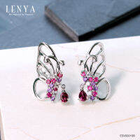 LenYa Jewelry ต่างหูดีไซน์สวยทรงผีเสื้อ ประดับพลอยโรโดไลท์ (Rhodolite) อเมทีส (Amethyst) ทับทิม (Ruby) และ คิวบิกเซอร์โคเนีย (Cubic Zirconia)