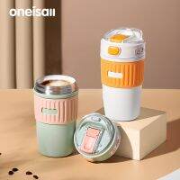 ONEISALL Thermal Flask เซรามิค Liner ฉนวนถ้วยแบบพกพาคู่เครื่องดื่มแก้วกาแฟแก้วน้ำสแตนเลสฟาง380ML/330ML