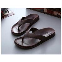 ผู้ชายและผู้หญิงแฟชั่น Cowhide Soft Sole Flip Flop