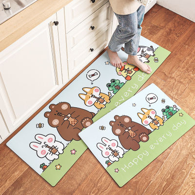 Cartoon PU Leather Kitchen Mat Oil-proof and Waterproof Kitchen Rugs Anti-fatigue Foot Mats Non-slip Long Kitchen Floor Mats