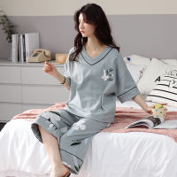 HotM-5XL ผู้หญิงแขนสั้นชุดนอนชุดเลานจ์ชุดนอนผ้าฝ้ายสาวหลวม Homewear