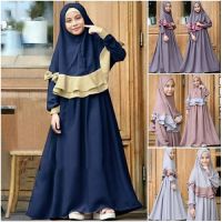 Muslim Kids Ramadan Girls Long Sleeve Dress Hijab Abaya Robe Arab Dubai Children Kaftan Headscarf Islamic Kids Robe Jilbab