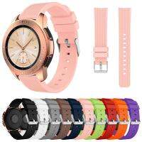 ◄♠ สายนาฬิกาซิลิโคนอ่อนนุ่มสำหรับ Samsung Galaxy Watch 42mm R810 Band Striped Rubber Replacement Bracelet 20mm Strap