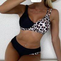 HOT★เซ็กซี่ Push Up Bikinis Leopard พิมพ์ชุดว่ายน้ำสตรี Twisted ชุดว่ายน้ำสตรี2023ชุดว่ายน้ำ Halter ชุดว่ายน้ำ Underwired Biquini ชุด