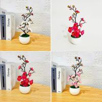 【hot】卍∋❇  Bonsai Silk Flowers Plum Artificial Potted Blossoms Branch Vases Room Office Decoration