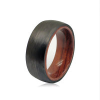 Mens 8mm Domed Pure Carbon Fiber Rings Solid Hawaiian KOA Wood Sleeve Wedding Band Comfort Fit