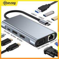 RYRA Multifunction Type-C HUB 8 In 1 Docking Station รองรับ HDMI VGA Ethernet PD 100W 4K Dual HD Expansion Dock USB3.0 2.0