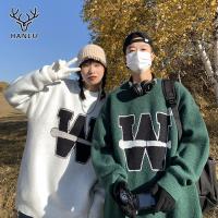 Hanlu เสื้อไหมพรมชาย ผู้หญิงผู้ชายใส่ได้ เสื้อถักเสื้อยืดกันหนาวคอกลมเสื้อกันหนาวทรงหลวมๆสไตล์คู่รัก