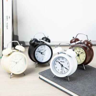 Deli 9024นาฬิกานาฬิกาปลุกมีสไตล์นาฬิกาปลุกเดสก์ท็อปสองนาฬิกาปลุกดีไซน์นาฬิกาเงียบ Officepengluomaoyi