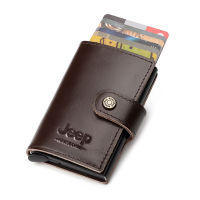 Cowhide Leather Men Business Aluminum Cash Clip ID Card Holder RFID Blocking Slim Aluminum Automatic Pop Up Card Wallets