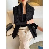 2023 Hot Pleated blazer womens slim  spring style loose scarf collar cardigan one-size-fits-all womens top black