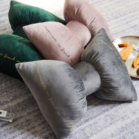 Soft Travel Velvet Back Neck Rest Support Pillow Decorative Pillows for Sofa Headrest with Filling Bow Knot Home Bed Decor