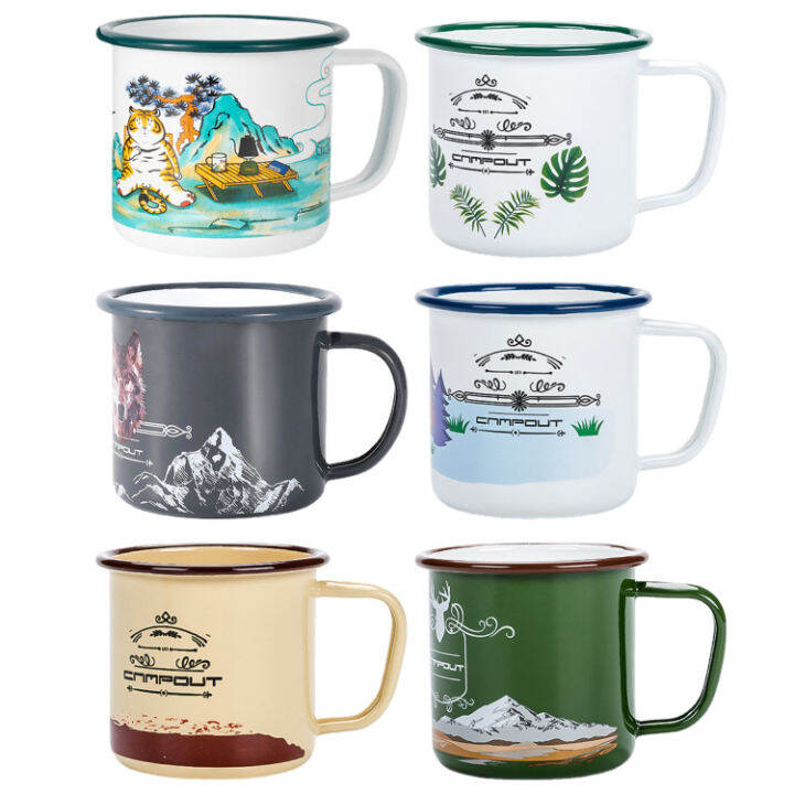 Camp Cups Enamel 300ml Enamelware Mug with Handle Birthday Christmas BBQ Wedding Metal Enamel