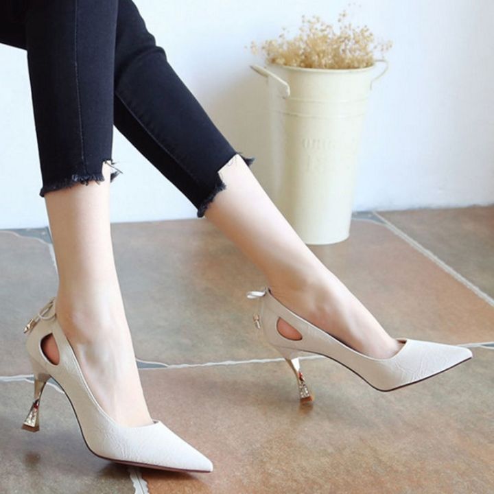 cresfimix-zapatos-dama-รองเท้ารองเท้าหนังส้นสูงผู้หญิง-ปลายแหลมสวมบนรองเท้าส้นสูงแบบพันสาย-pu-น่ารัก-a6043หวานๆแฟชั่น