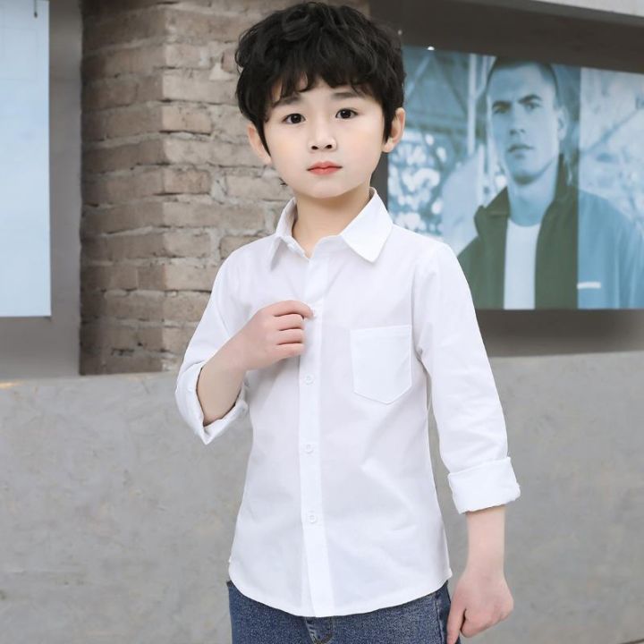 lovily-เสื้อเด็กชายสีขาวเสื้อเชิ้ตใหม่2022ฤดูใบไม้ผลิ-ขนาดกลางและใหญ่บางสีขาวเสื้อเชิ้ตผ้าฝ้ายบริสุทธิ์เด็กแขนยาวเด็ก