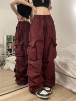 2023 High quality new style American high street loose wide-leg red overalls for men and women ins trendy brand casual all-match hip-hop pants floor mopping trousers