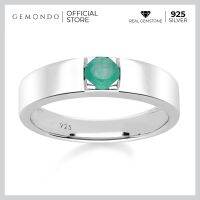 Gemondo แหวนเงินแท้ 925 Sterling Silver ชุบโรเดียม ประดับมรกต (Emerald) ขนาด 4.5 มม. สไตล์แหวนเม็ดเดี่ยว