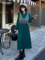 XITAO Dress Long Sleeve Knitting Patchwork Fashion False Two Pieces Shirt Dress