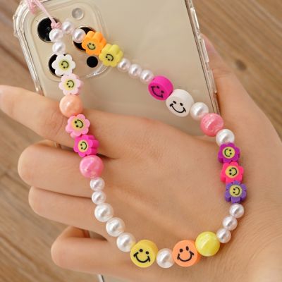 Simple Mobile Phone Chain Straps Charm Color Acrylic Imitation Pearl Pendant Phone Anti-Lost Anti-Drop Lanyard Ladies Jewelry