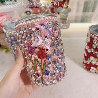 ™☁ rfefefewfeerew Garrafa de água aço inoxidável Rhinestone Cup térmica a vácuo Bebidas manter frio Cristal luxo 500ml