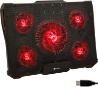 KLIM Cyclone Laptop Cooling Pad - 5 Fans Cooler - No More Overheating - Increase Your PC Performance and Life Expectancy - Ventilated Support for Laptop - Gaming Stand to Reduce Heating (Red)