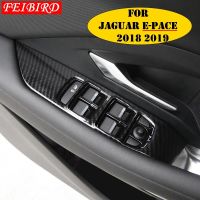 สำหรับเสือจากัวร์ E-Pace 2018 2019 ABS,อุปกรณ์ติดตั้งตรงพนักพิงเขนด้านในรถตกแต่งภายในกระจกหน้าต่างลิฟต์เคสคลุมปุ่มคาร์บอนไฟเบอร์แมตต์ประดับ