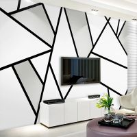 {KUT Department Store} ขนาดตามสั่ง Modern Black White Geometric Lines ภาพจิตรกรรมฝาผนังจิตรกรรมฝาผนังห้องนั่งเล่นโซฟาทีวีพื้นหลังวอลล์เปเปอร์สำหรับห้องนอนผนัง3D