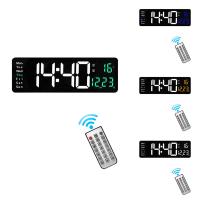 Wall-Mounted Digital Wall Clock Remote Control Temp Date Week Display Power Off Memory Table Clock Dual Alarms Clocks D