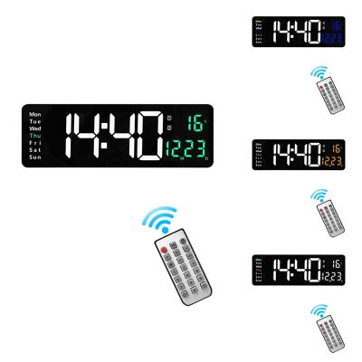 Wall-Mounted Digital Wall Clock Remote Control Temp Date Week Display Power Off Memory Table Clock Dual Alarms Clocks B