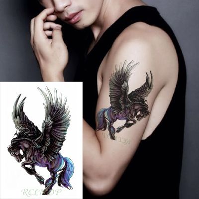 【YF】 Waterproof Temporary Tattoo Stickers Pegasus wings horse animal Fake Tatto Flash Tatoo Body Art tattoos for Girl Women Men kid