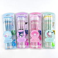 พร้อมส่ง? ดินสอไม้ HB 12แท่ง +ยางฝึกจับดินสอ +กบเหลาดินสอ ลายการ์ตูน Sanrio ดินสอน่ารัก | Bluerubystore