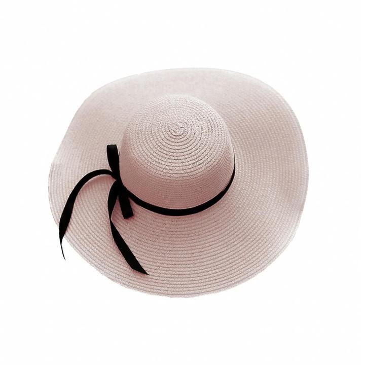 หมวกมัดโบว์ชายทะเลมีปีกกว้างพับได้50-ปีกกว้างหมวกฟางสำหรับฤดูร้อนฝาพับเก็บได้หมวกใหม่