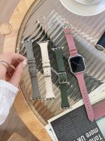 ♛☾ Litchi Leather strap For Apple watch band 44mm 45mm 42mm 8 Ultra49mm Accessorie wristband Square silver buckle