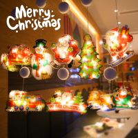 【Huahua】Christmas ตกแต่งคริสต์มาส ไฟ LED ติดกระจกหน้าต่าง ตัวดูด โคมเล็กซานตาคลอส ต้นคริสต์มาส