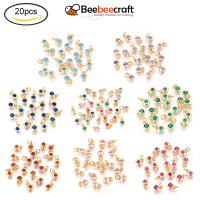 Beebeecraft 20 pc Brass Micro Pave Cubic Zirconia Charms Flat Round Blue Charms with Loop for Jewelry Making