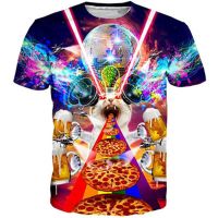 2022 Coolตลกสัตว์Cat TShirtผู้ชายผู้หญิงGalaxy Spaceแมวน่ารักแมว 3D Tเสื้อพิซซ่าStreet TOP TEEแขนสั้นUnisex