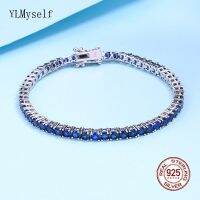 Pure Silver 15-20 Cm Tennis Bracelet Pave 3 Mm Montana Blue Semi Precious Sapphire Beautiful Real 925 Jewelry For Women/Men