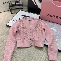 【Top Grade】23 Autumn New Full Nail Diamond Pearl V-Neck Knitted Sweater Cardigan