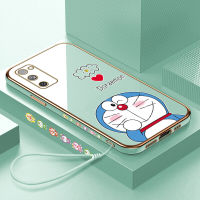 เคสโทรศัพท์สำหรับ Samsung Galaxy S20 FE S21 FE 5G พร้อมสายคล้อง + เคลือบลายการ์ตูนโดราเอมอนฝาหลังนิ่ม