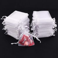 50pcs White Organza Bags 7x9 9x12 11x16 13x18CM Jewelry Party Wedding Drawable Bags Gift Pouches Candy Bag For Communion Deco 55 Gift Wrapping  Bags