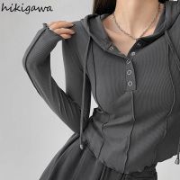 Crop Tops 2023 Fashion T-shirts for Women Hooded Sweatshirt Long Sleeve Tees Y2k Clothes Korean Casual Woman Tshirts Ropa Mujer