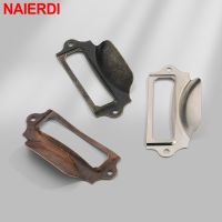 NAIERDI 8PCS Antique Metal Jewelry Label Handle File Name Card Holder Frame Pulls For Furniture Cabinet Drawer Case Wooden Boxes