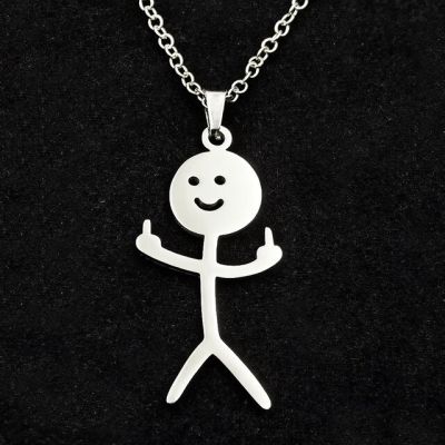 JDY6H Hip Hop Fxck You Doodle Stainless Steel Necklace For Man Woman Titanium Middle Finger Stickman Pendant Party Gift necklaces