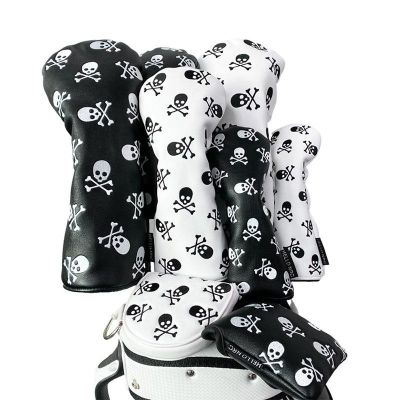 ❈ Golf Club Headcovers Embroidered Skull for Driver Fairway Woods Covers Hybrid 135UT Putter Waterproof Universal PU Leather