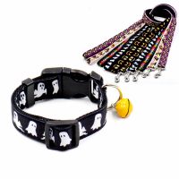 Pet Dog Halloween Collar and Leash Pumpkin Skull Collar with Bell Adjustable Puppy Doggy Collar and Leash Leashes